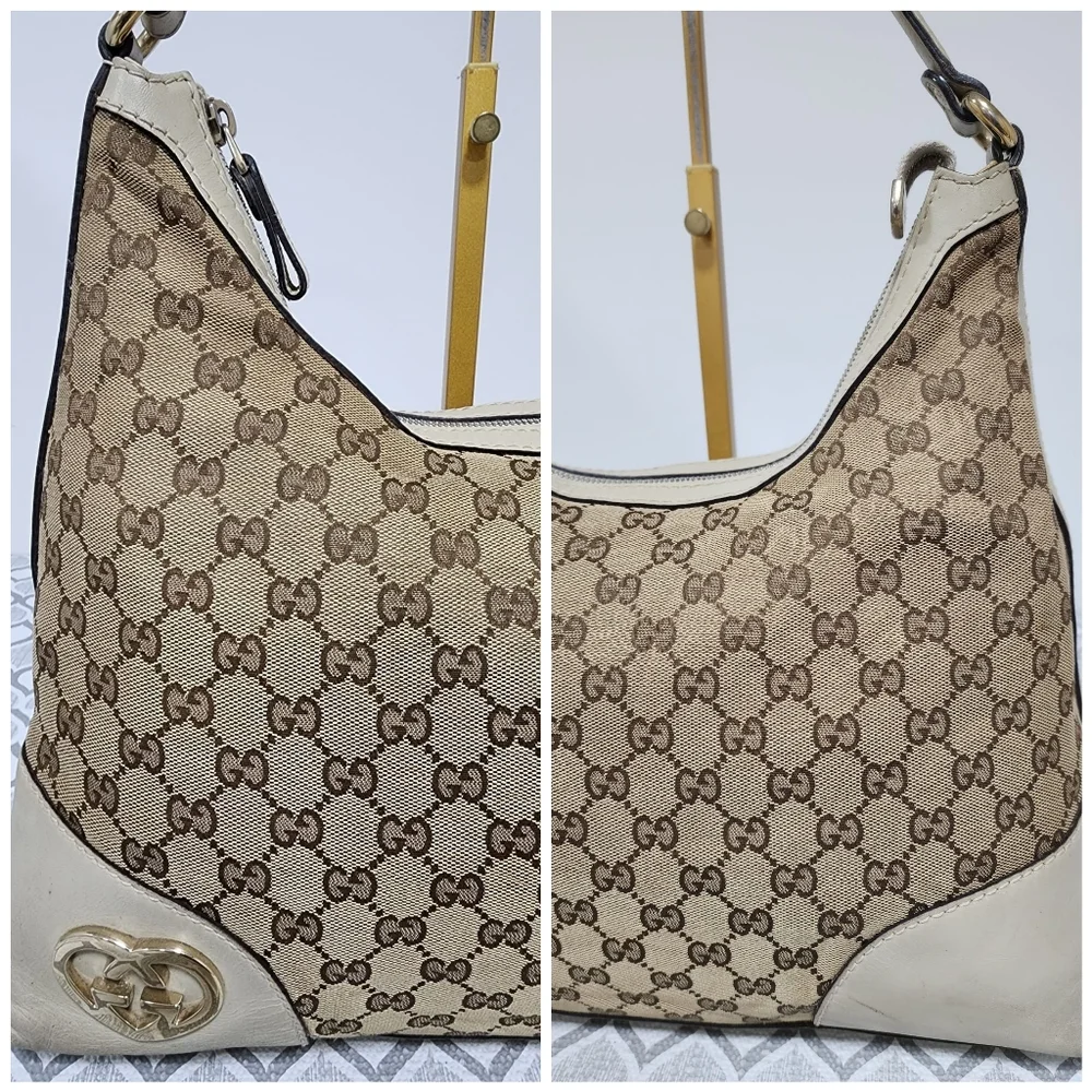 GUCCI Monogram Medium Lovely Heart Hobo Off White/Brown